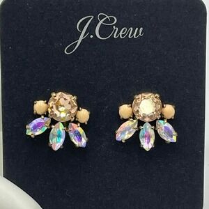 J. Crew Champagne Rhinestone Gold Tone‎ Floral Studs